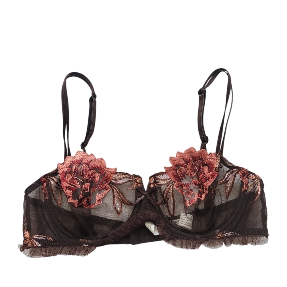 Simone Pérèle Lingerie French‎ 75D Brown Pink Dainty Lace Underwired Bra